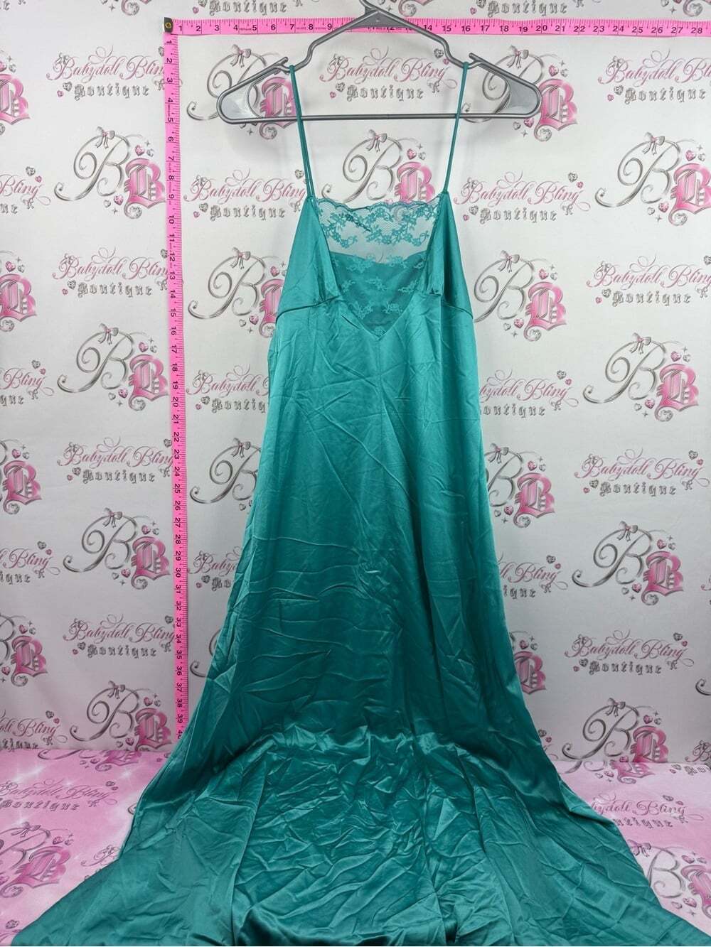 Dress vintage long flowy floral Lacie Silky Teal Lace Trim Maxi Slip Dress
